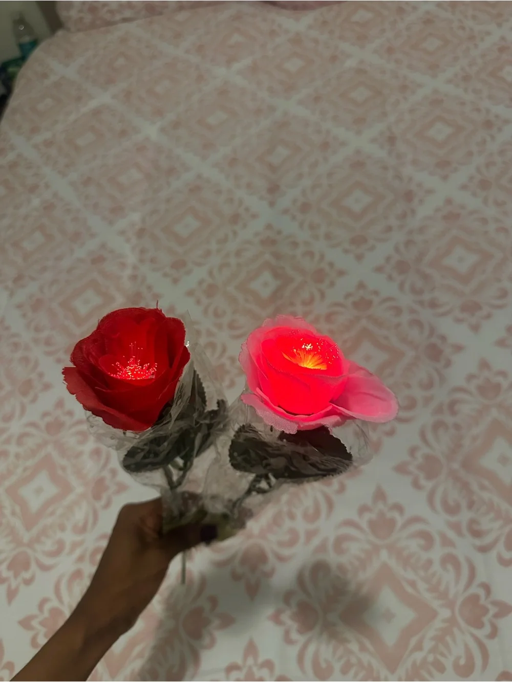 LED Rose Stem Pair - Red and Pink Decorative Flowers